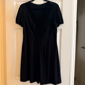 Black V-Neck Mini Dress with Subtle Gather